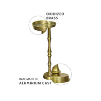 26 Inch Side End Drink Table, Turned Pedestal Metal Base, Round Top, Oxidized Brass - UPT-297050