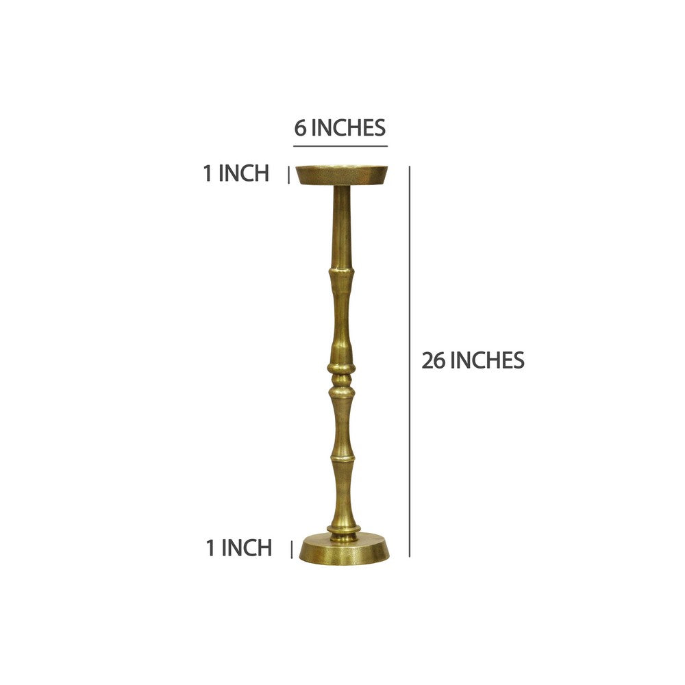 26 Inch Side End Drink Table, Turned Pedestal Metal Base, Round Top, Oxidized Brass - UPT-297050