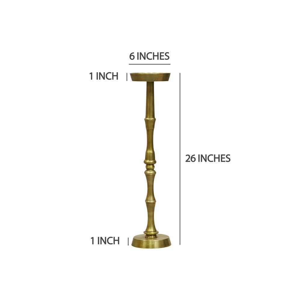 26 Inch Side End Drink Table, Turned Pedestal Metal Base, Round Top, Oxidized Brass - UPT-297050