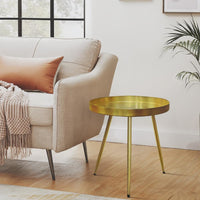 Enid 19 Inch Side End Table, Iron Brass Plating, Tray Top, Modern Sleek Angled Legs - UPT-297051