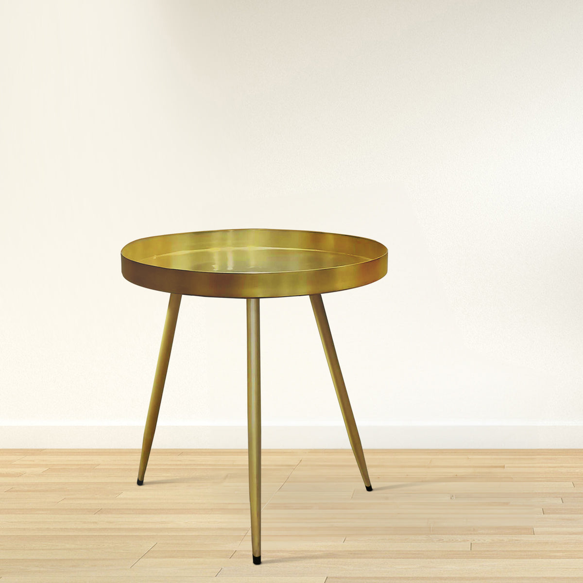 Enid 19 Inch Side End Table, Iron Brass Plating, Tray Top, Modern Sleek Angled Legs - UPT-297051