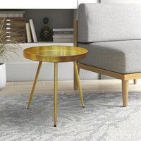 Enid 19 Inch Side End Table, Iron Brass Plating, Tray Top, Modern Sleek Angled Legs - UPT-297051