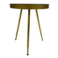 Enid 19 Inch Side End Table, Iron Brass Plating, Enamel Blue Top, Modern Sleek Angled Legs - UPT-297053