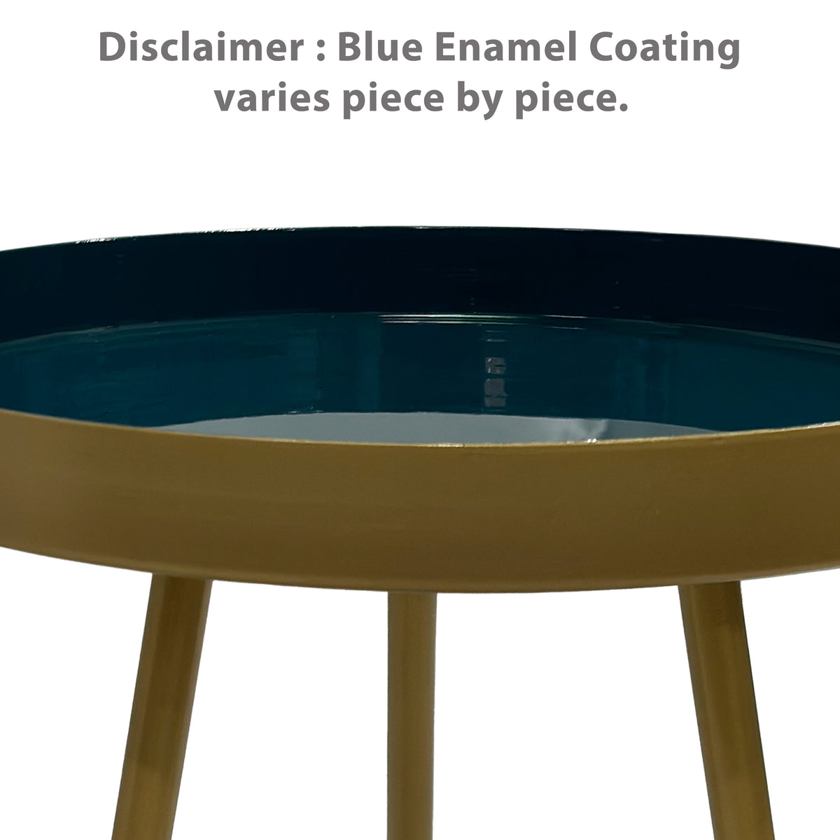 Enid 19 Inch Side End Table, Iron Brass Plating, Enamel Blue Top, Modern Sleek Angled Legs - UPT-297053