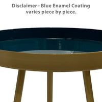 Enid 19 Inch Side End Table, Iron Brass Plating, Enamel Blue Top, Modern Sleek Angled Legs - UPT-297053