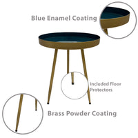 Enid 19 Inch Side End Table, Iron Brass Plating, Enamel Blue Top, Modern Sleek Angled Legs - UPT-297053