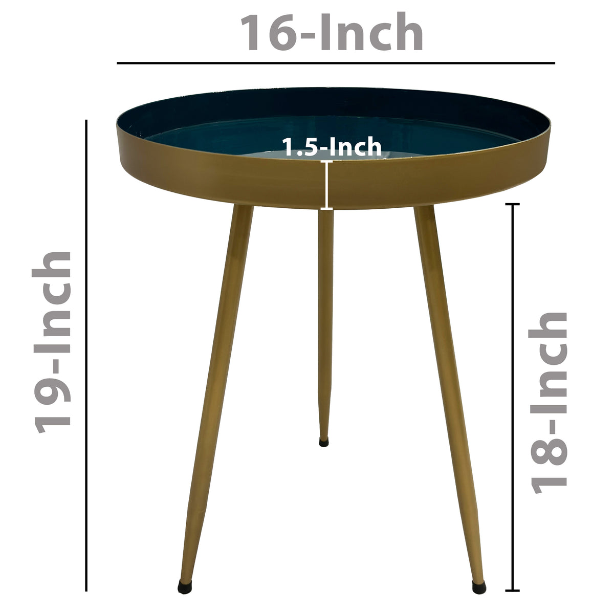 Enid 19 Inch Side End Table, Iron Brass Plating, Enamel Blue Top, Modern Sleek Angled Legs - UPT-297053