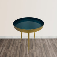 Enid 19 Inch Side End Table, Iron Brass Plating, Enamel Blue Top, Modern Sleek Angled Legs - UPT-297053