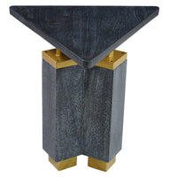 20 Inch Modern Side End Table, Handcrafted Triangular Shape, Gold Brass Trim, Sandblasted Black - UPT-297333