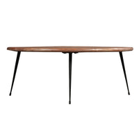 35 Inch Coffee Table, Round Sandblasted Brown Acacia Wood Top, Sleek Iron Legs - UPT-297334