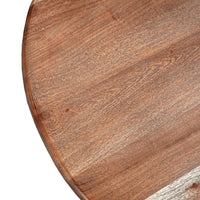 35 Inch Coffee Table, Round Sandblasted Brown Acacia Wood Top, Sleek Iron Legs - UPT-297334