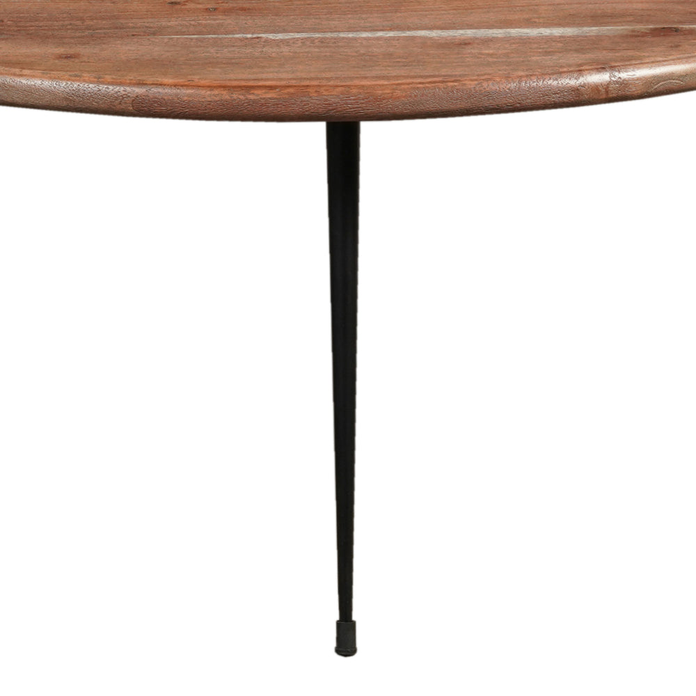 35 Inch Coffee Table, Round Sandblasted Brown Acacia Wood Top, Sleek Iron Legs - UPT-297334