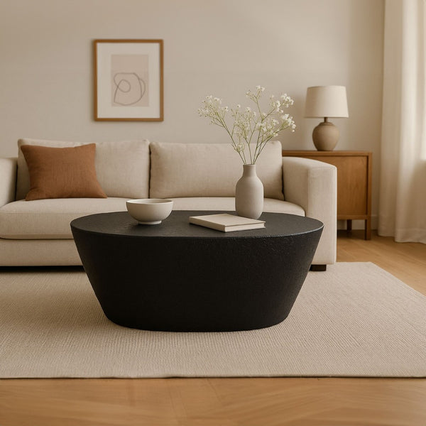 Josi 36 Inch Coffee Table, Handcrafted Hammered Design, Matte Black Sculptural Aluminum Frame - UPT-298828