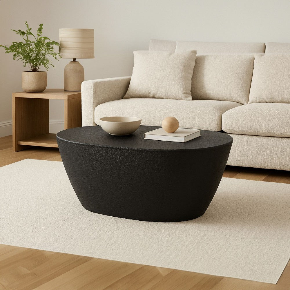 Josi 36 Inch Coffee Table, Handcrafted Hammered Design, Matte Black Sculptural Aluminum Frame - UPT-298828