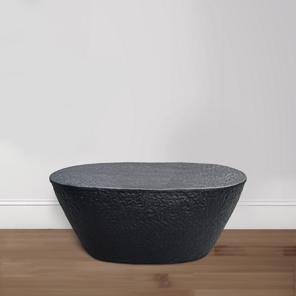 Josi 36 Inch Coffee Table, Handcrafted Hammered Design, Matte Black Sculptural Aluminum Frame - UPT-298828