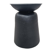 Josi 21 Inch Round Side End Table, Handcrafted Hammered Design, Drum Pedestal Aluminum Base, Matte Black - UPT-298829