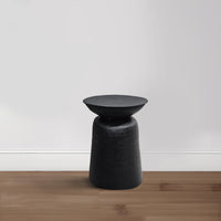 Josi 21 Inch Round Side End Table, Handcrafted Hammered Design, Drum Pedestal Aluminum Base, Matte Black - UPT-298829