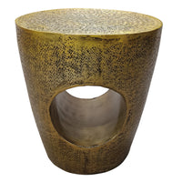 Nala 17 Inch Side End Table, Tapered Drum Shape with Unique Hollow Center, Antique Brass Aluminum - UPT-298833