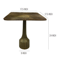 18 Inch Side End Table, Decorative Fluted Base, Square Top, Antique Brass Finish - UPT-298836