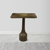 18 Inch Side End Table, Decorative Fluted Base, Square Top, Antique Brass Finish - UPT-298836