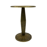 17 Inch Side End Drink Table, Fancy Fluted Base, Round Top, Antique Brass - UPT-298837