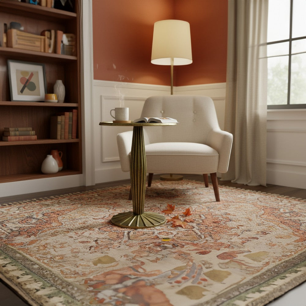 17 Inch Side End Drink Table, Fancy Fluted Base, Round Top, Antique Brass - UPT-298837