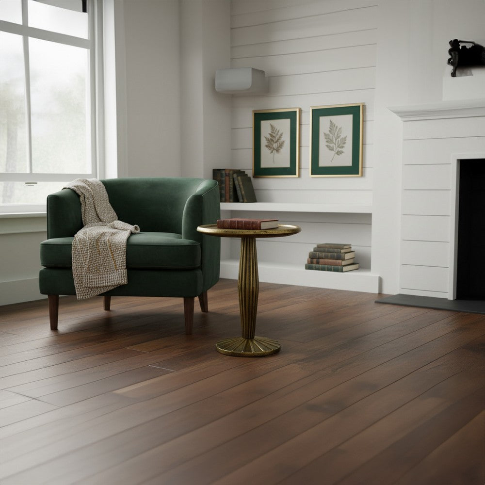 17 Inch Side End Drink Table, Fancy Fluted Base, Round Top, Antique Brass - UPT-298837