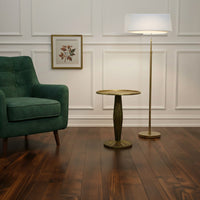 17 Inch Side End Drink Table, Fancy Fluted Base, Round Top, Antique Brass - UPT-298837