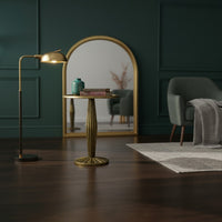 17 Inch Side End Drink Table, Fancy Fluted Base, Round Top, Antique Brass - UPT-298837