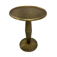 17 Inch Side End Drink Table, Fancy Fluted Base, Round Top, Antique Brass - UPT-298837