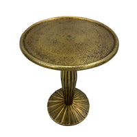 17 Inch Side End Drink Table, Fancy Fluted Base, Round Top, Antique Brass - UPT-298837
