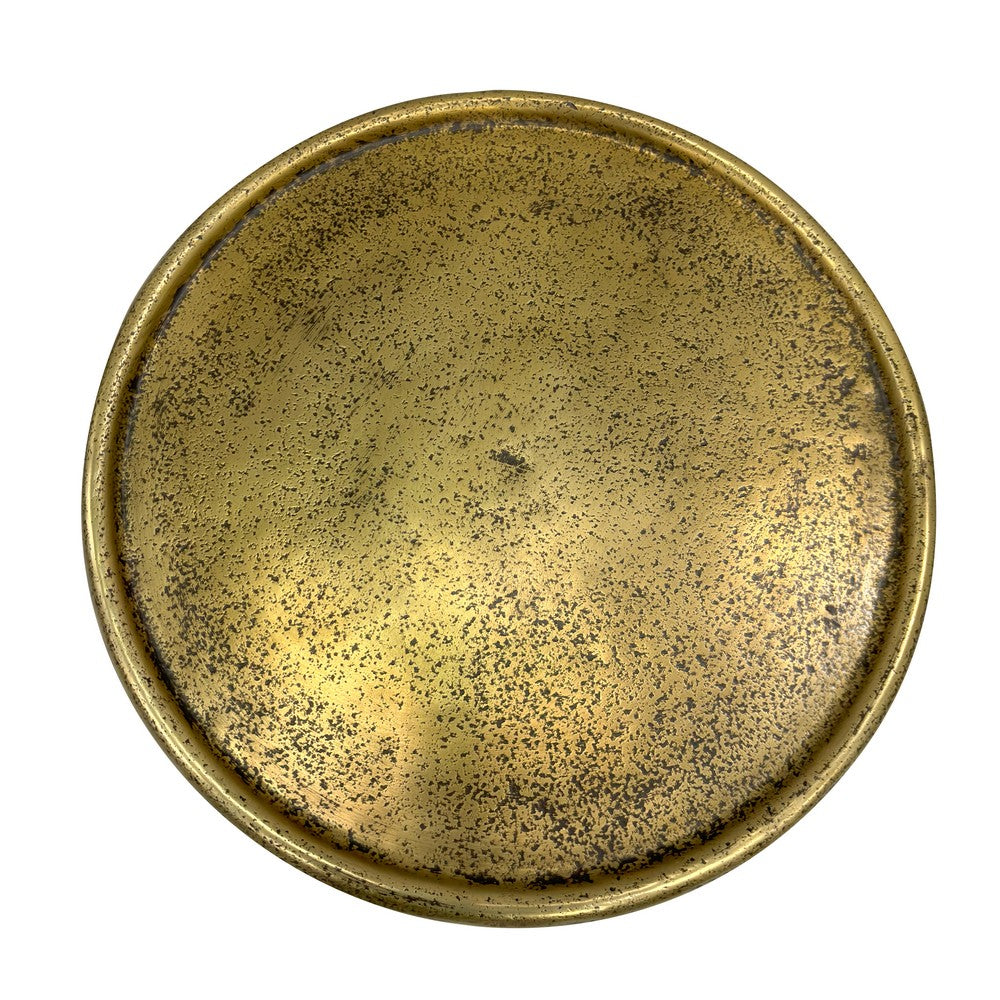 17 Inch Side End Drink Table, Fancy Fluted Base, Round Top, Antique Brass - UPT-298837