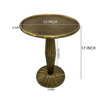 17 Inch Side End Drink Table, Fancy Fluted Base, Round Top, Antique Brass - UPT-298837