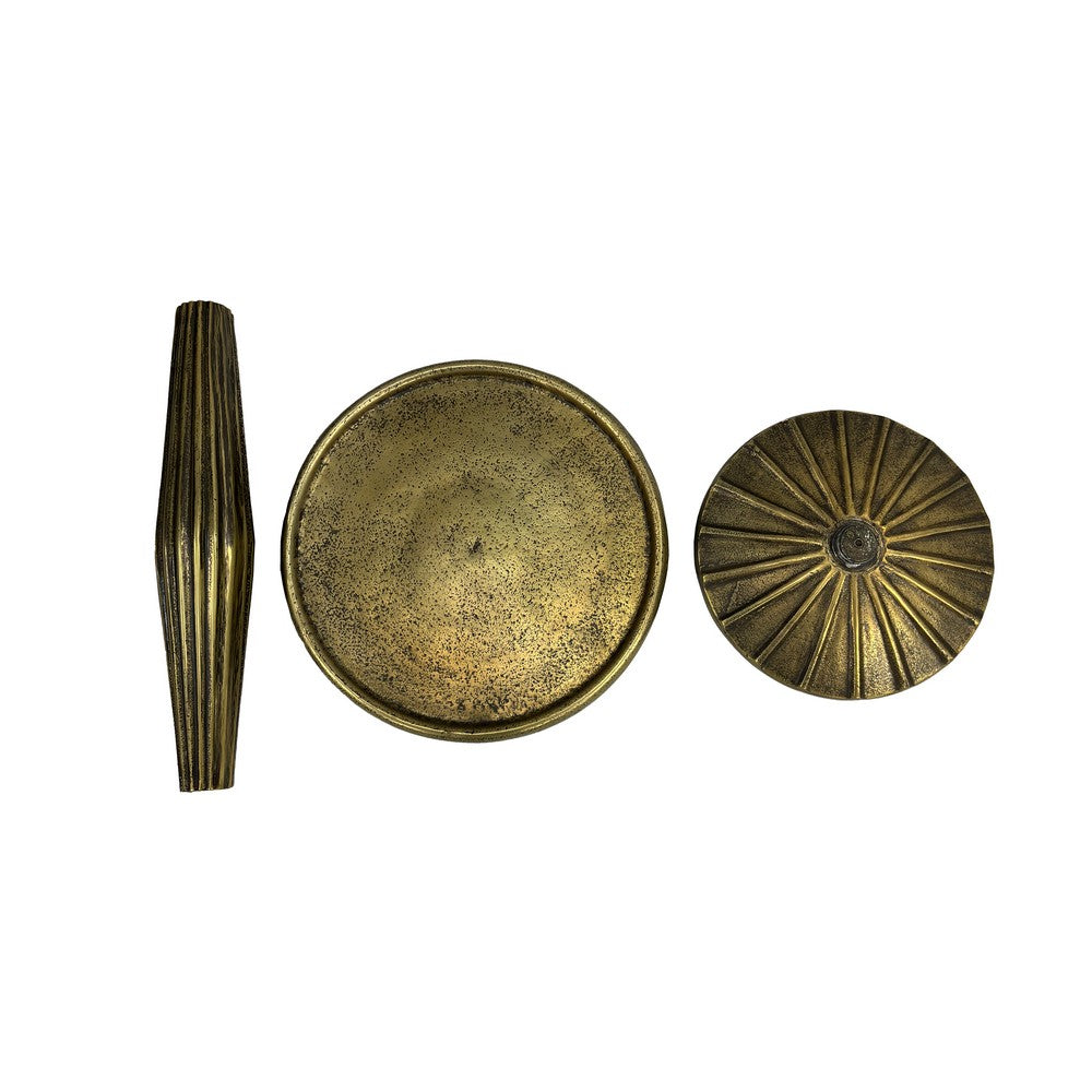 17 Inch Side End Drink Table, Fancy Fluted Base, Round Top, Antique Brass - UPT-298837