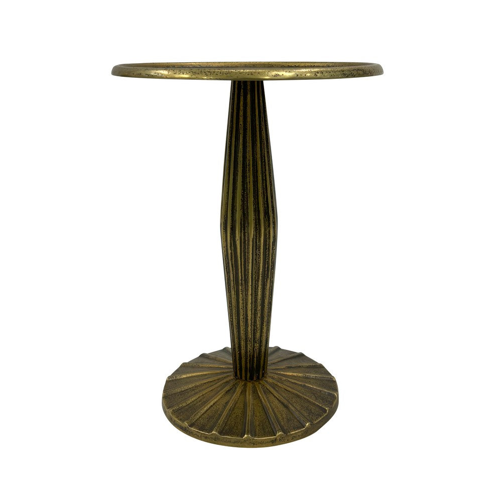 17 Inch Side End Drink Table, Fancy Fluted Base, Round Top, Antique Brass - UPT-298837