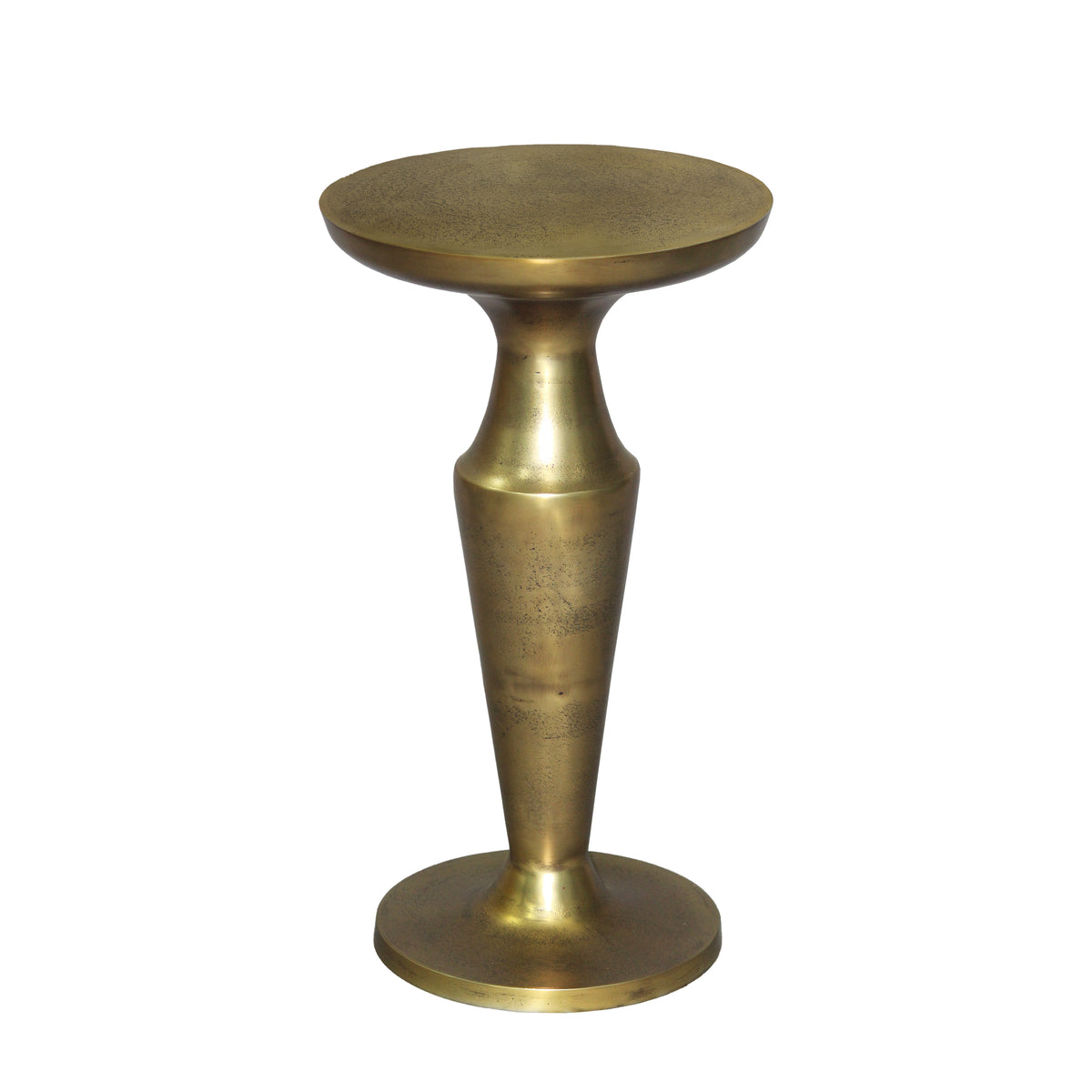 26 Inch Accent Side End Table, Round Aluminum Cast Top, Pedestal Base, Antique Brass - UPT-298838