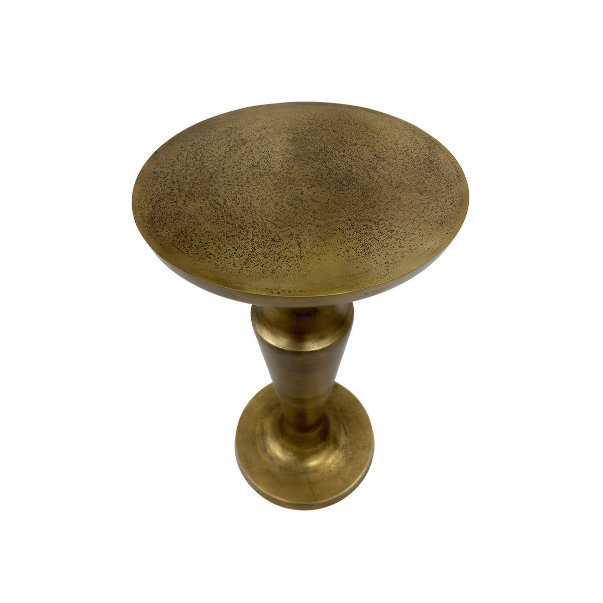 26 Inch Accent Side End Table, Round Aluminum Cast Top, Pedestal Base, Antique Brass - UPT-298838