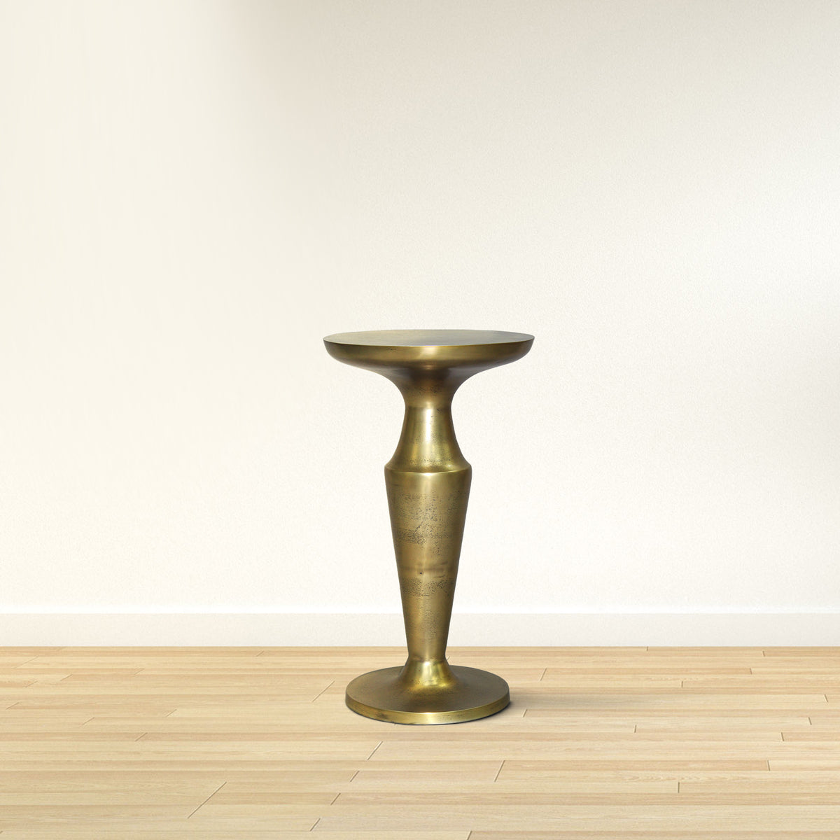 26 Inch Accent Side End Table, Round Aluminum Cast Top, Pedestal Base, Antique Brass - UPT-298838