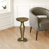 26 Inch Accent Side End Table, Round Aluminum Cast Top, Pedestal Base, Antique Brass - UPT-298838