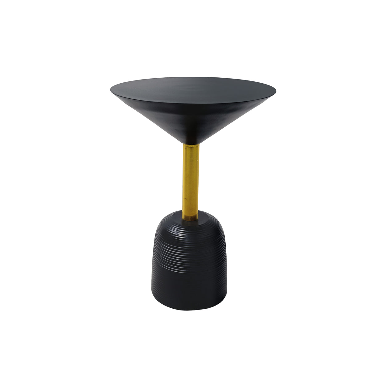 12 Inch Round Cocktail Side End Table, Aluminum Cast Top and Dome Base, Black, Brass - UPT-298839