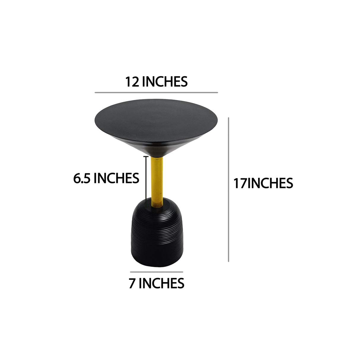 12 Inch Round Cocktail Side End Table, Aluminum Cast Top and Dome Base, Black, Brass - UPT-298839