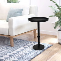 Ara 12 Inch Side End Table, Vintage Sleek Pillar Base, Round Tray Top, Matte Black - UPT-298840