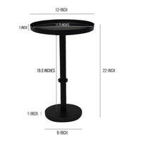 Ara 12 Inch Side End Table, Vintage Sleek Pillar Base, Round Tray Top, Matte Black - UPT-298840