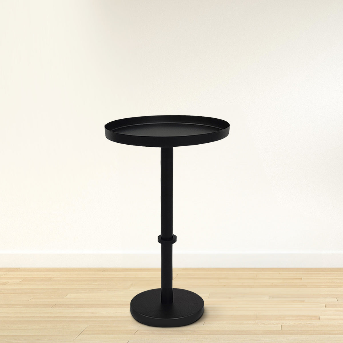 Ara 12 Inch Side End Table, Vintage Sleek Pillar Base, Round Tray Top, Matte Black - UPT-298840