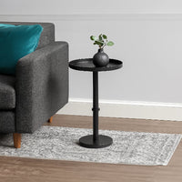 Ara 22 Inch Side End Table, Vintage Sleek Pillar Base, Round Tray Top, Matte Black - UPT-298840