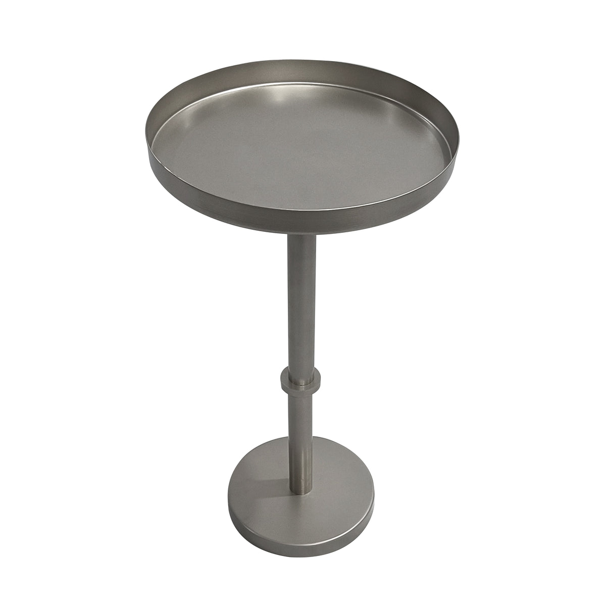 Ara 12 Inch Side End Table, Vintage Sleek Pillar Base, Round Tray Top, Matte Nickel Finish - UPT-298841