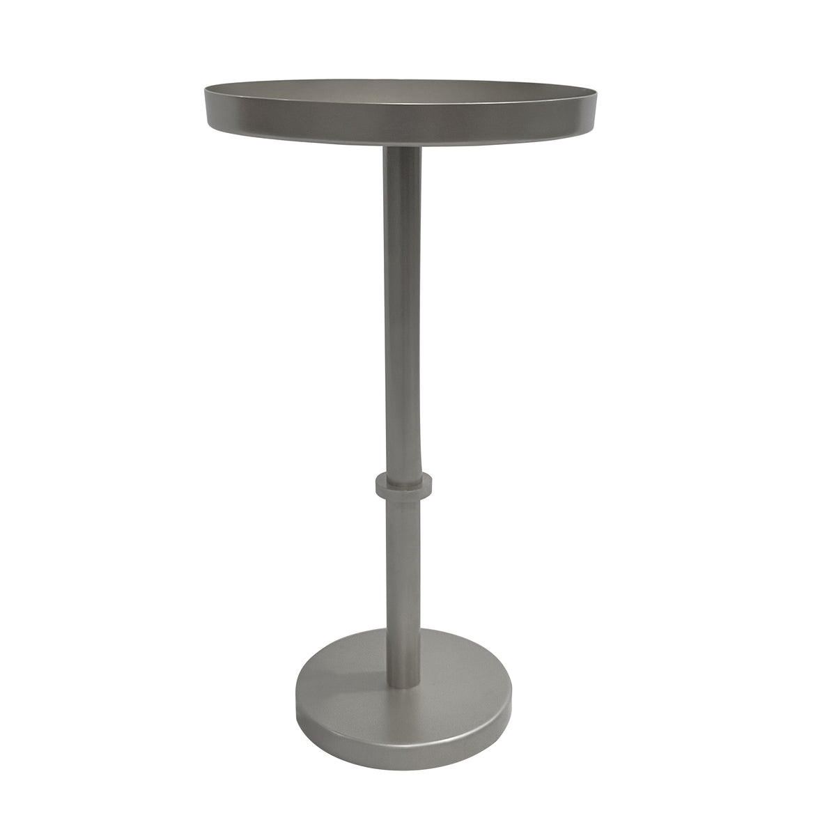 Ara 12 Inch Side End Table, Vintage Sleek Pillar Base, Round Tray Top, Matte Nickel Finish - UPT-298841