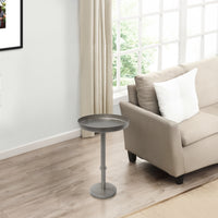 Ara 12 Inch Side End Table, Vintage Sleek Pillar Base, Round Tray Top, Matte Nickel Finish - UPT-298841