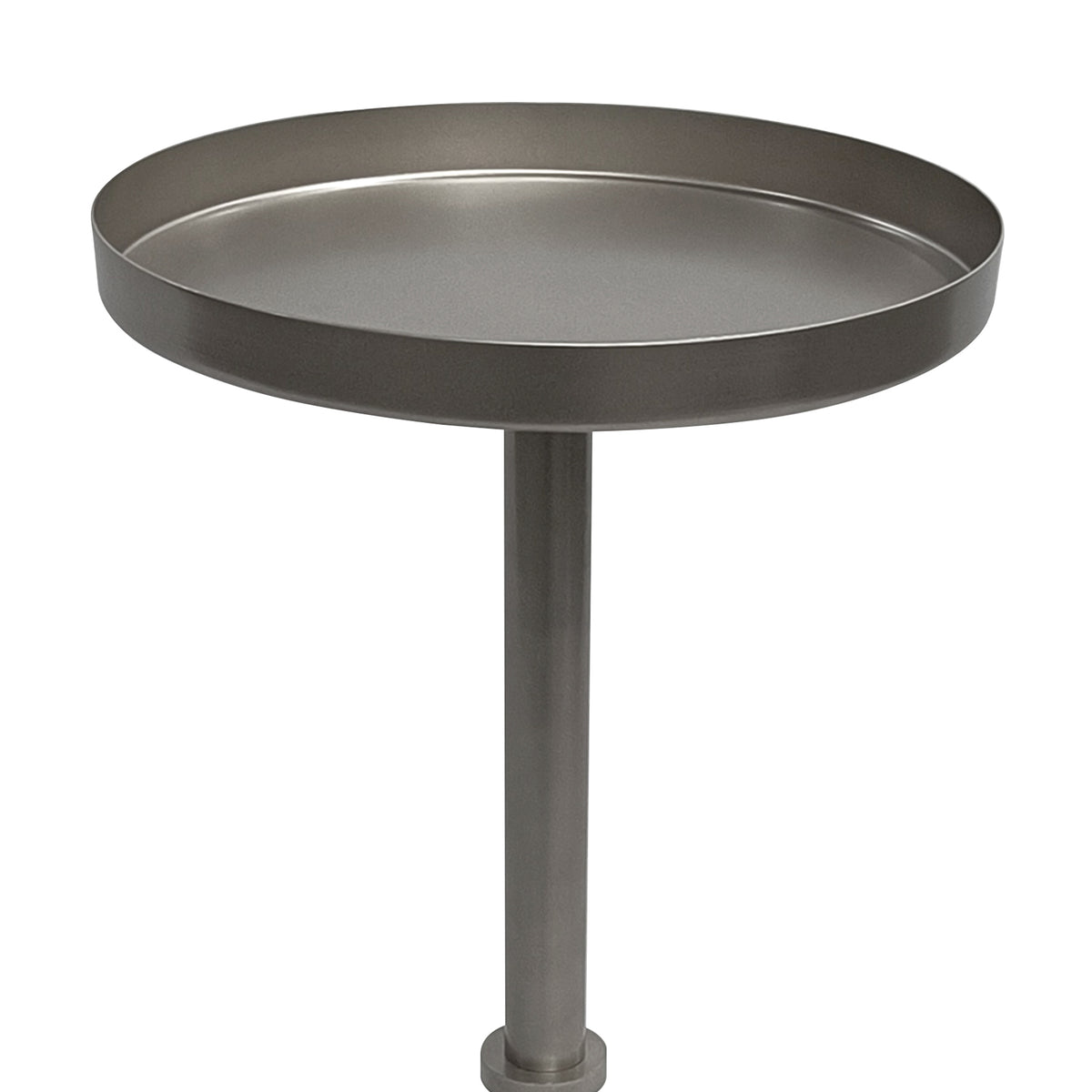 Ara 12 Inch Side End Table, Vintage Sleek Pillar Base, Round Tray Top, Matte Nickel Finish - UPT-298841