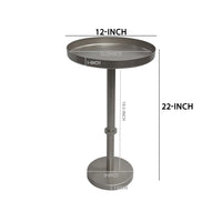 Ara 12 Inch Side End Table, Vintage Sleek Pillar Base, Round Tray Top, Matte Nickel Finish - UPT-298841